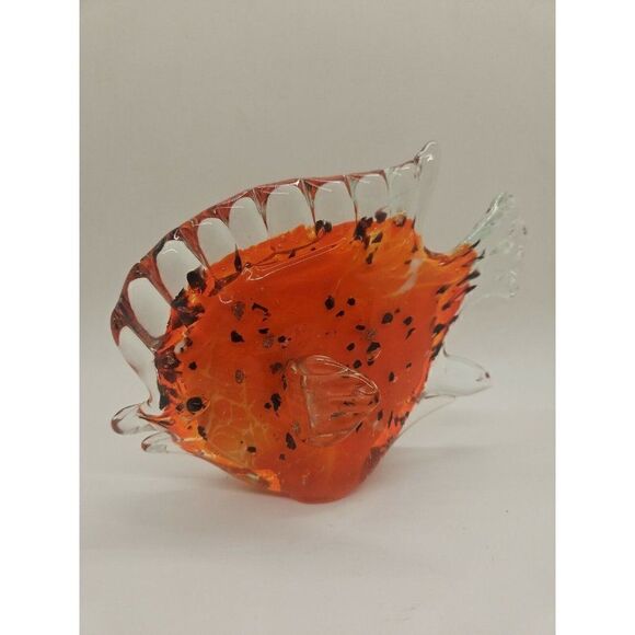 Vintage Art Glass Fish Red Orange Swirl w/ Gold Flecks Hone Decor Accent - Picture 1 of 6